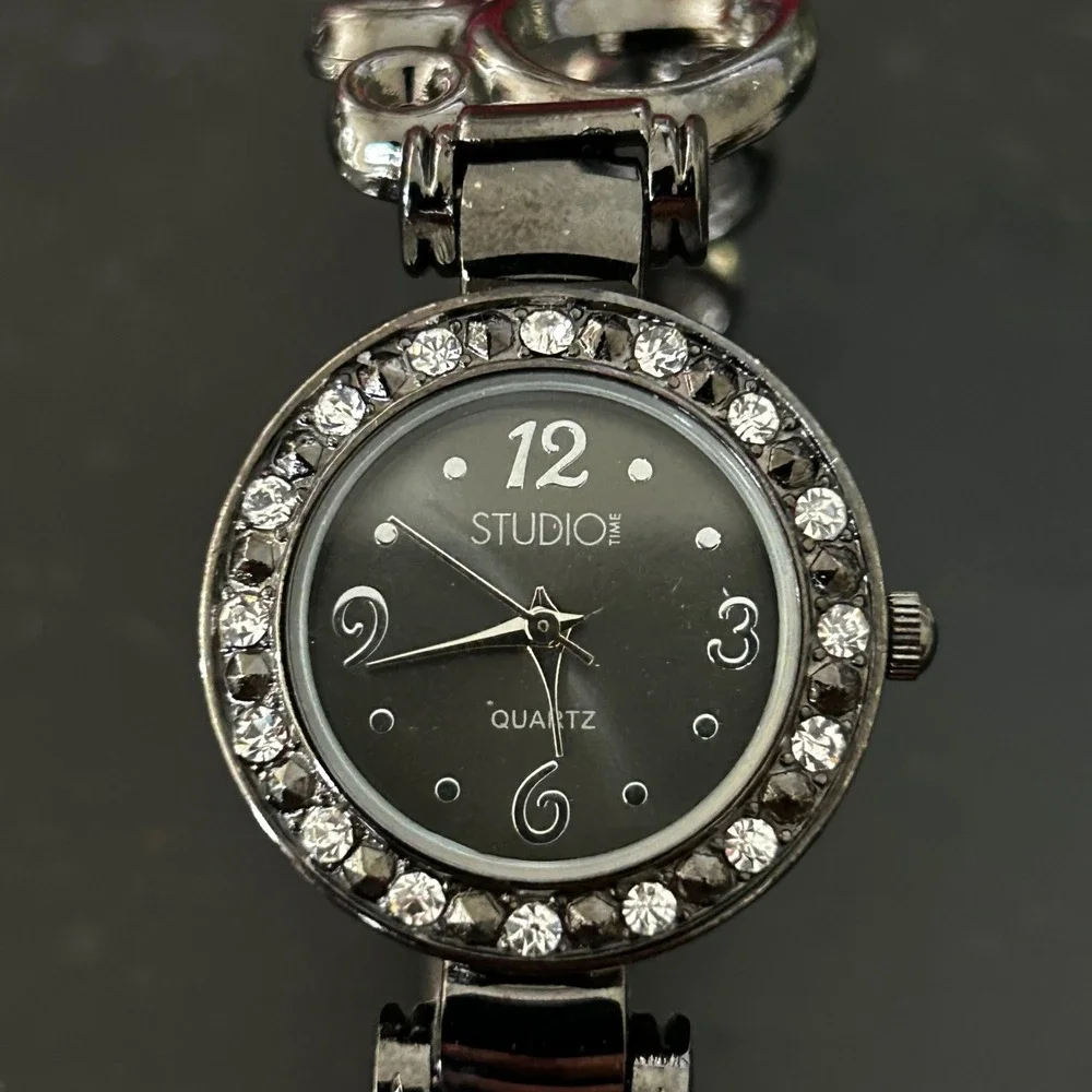 Studio Time Womens Quartz Watch Gunmetal Rhinestone Bangle‎ Bracelet STD1024T